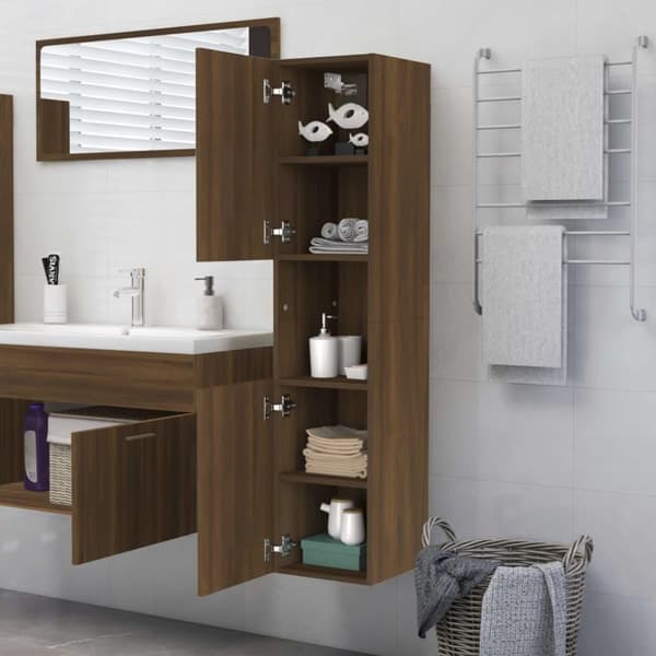 vidaXL badeværelsesskab 30x30x130 cm konstrueret træ brun egetræ