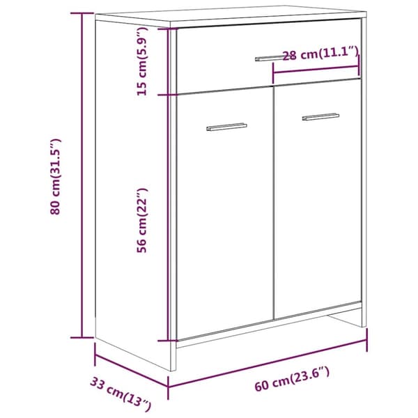 vidaXL badeværelsesskab 60x33x80 cm konstrueret træ brun egetræsfarve