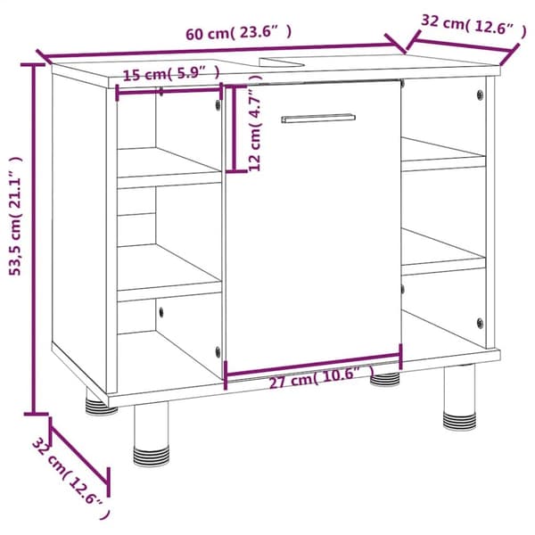 vidaXL badeværelsesskab 60x32x53,5 cm konstrueret træ brunt egetræ