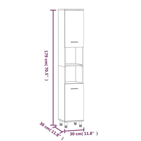 vidaXL badeværelsesskab 30x30x179 cm konstrueret træ brunt egetræ