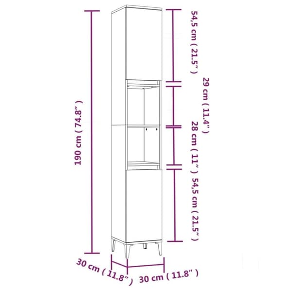 vidaXL badeværelsesskab 30x30x190 cm konstrueret træ hvid