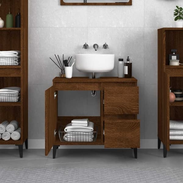 vidaXL badeværelsesskab 65x33x60 cm konstrueret træ brun egetræsfarve