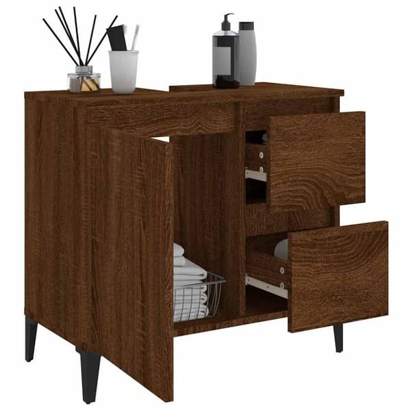 vidaXL badeværelsesskab 65x33x60 cm konstrueret træ brun egetræsfarve