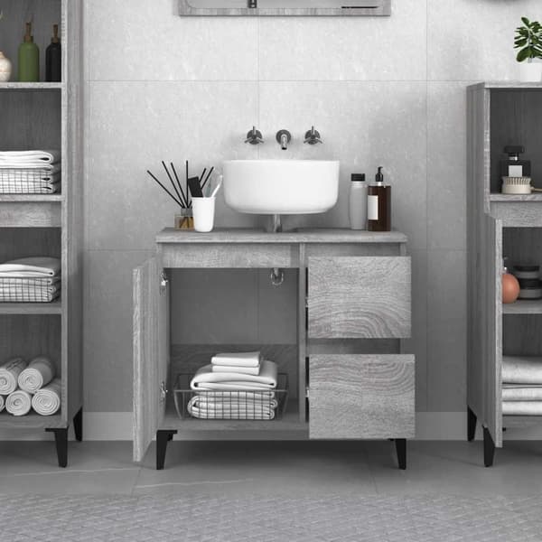 vidaXL badeværelsesskab 65x33x60 cm konstrueret træ grå sonoma-eg