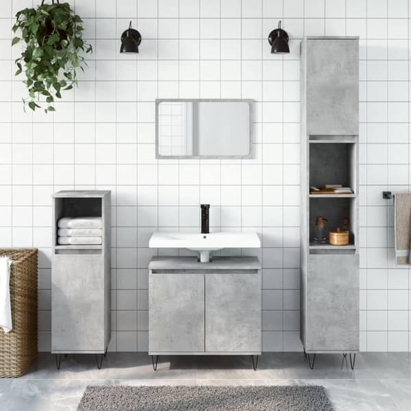 vidaXL Badrumsskåp set 3 delar betonggrå konstruerat trä