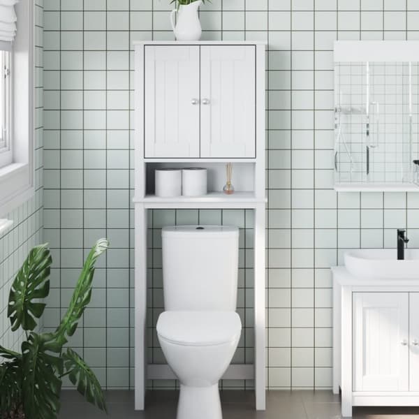 vidaXL opbevaringsskab til toilet BERG 60x27x164,5 cm massivt træ hvid
