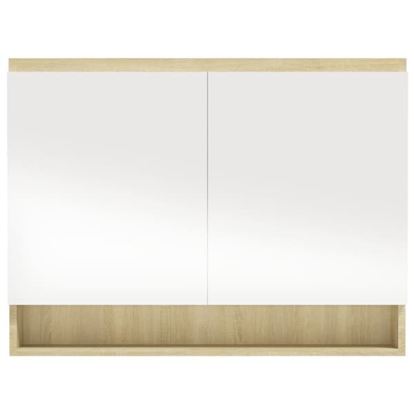 badeværelsesskab med spejl 80x15x60 cm MDF hvid og eg
