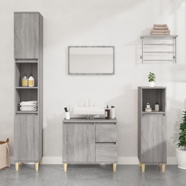 badeværelsesskab 65x33x60 cm konstrueret træ grå sonoma-eg