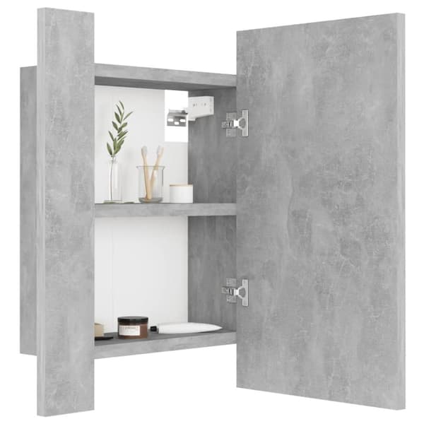 badeværelsesskab m. spejl og LED-lys 40x12x45 cm akryl betongrå