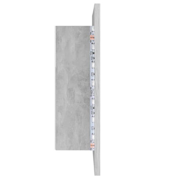badeværelsesskab m. spejl og LED-lys 40x12x45 cm akryl betongrå