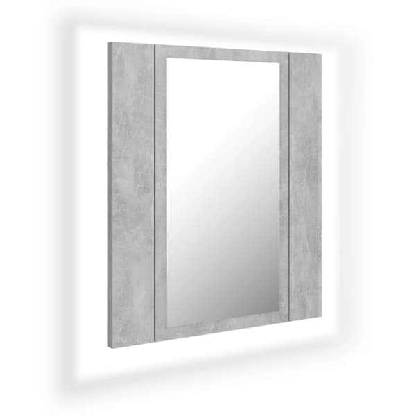 badeværelsesskab m. spejl og LED-lys 40x12x45 cm akryl betongrå