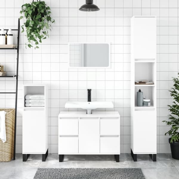 badeværelsesskab 30x30x100 cm konstrueret træ hvid højglans