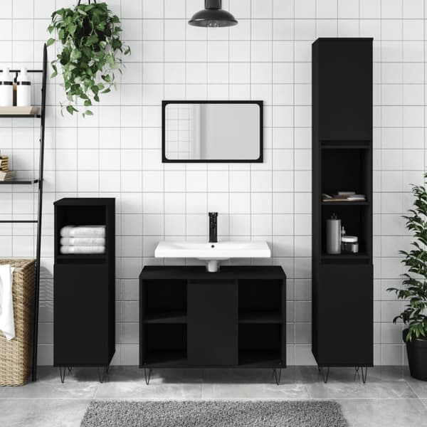 Kylpyhuoneen kaappi musta 80x33x60 cm tekninen puu