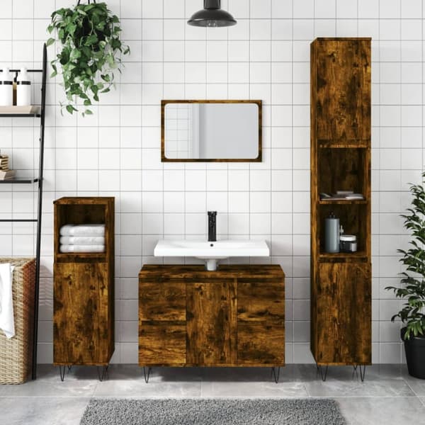 badeværelsesskab 80x33x60 cm konstrueret træ røget egetræsfarve