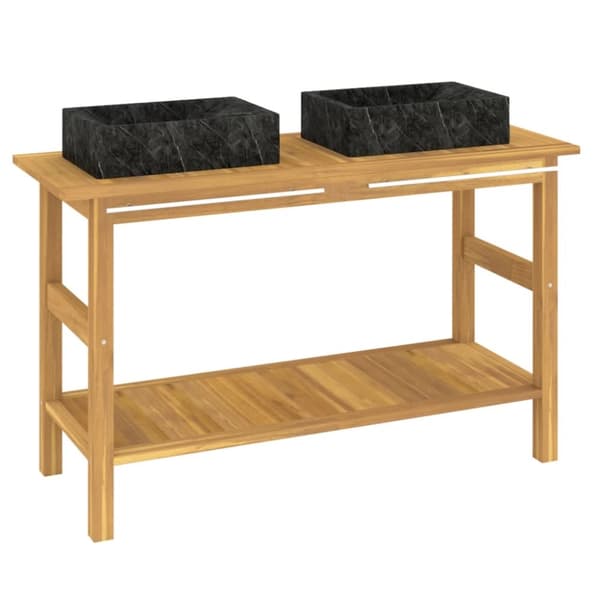 Handfatsbänk med handfat svart marmor massiv teak