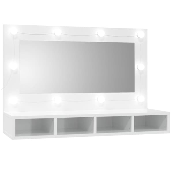 Peilikaappi LED-valoilla korkeakiilto valkoinen 90x31,5x62 cm