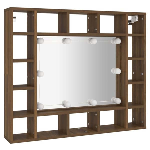 spejlskab med LED-lys 91x15x76,5 cm brun egetræsfarve