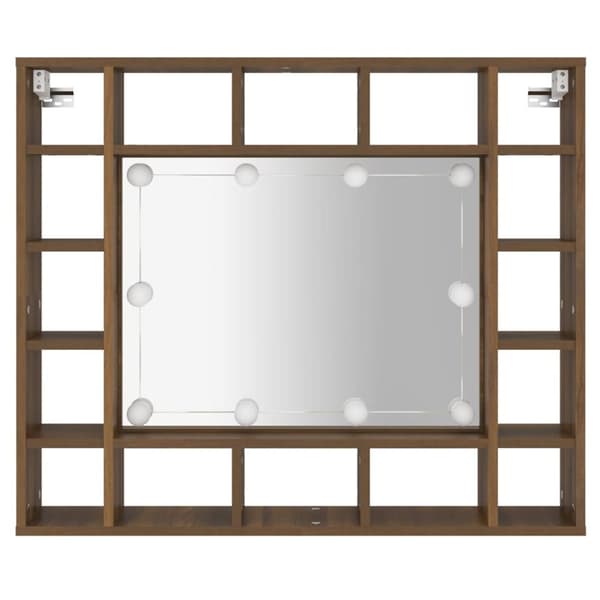 spejlskab med LED-lys 91x15x76,5 cm brun egetræsfarve