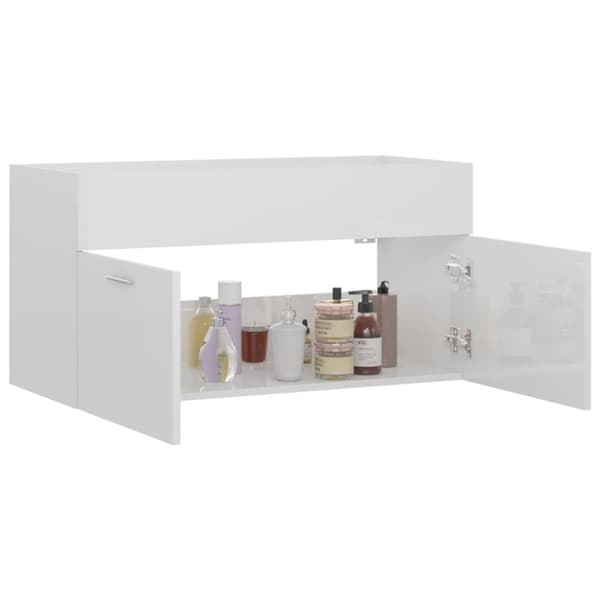vaskeskab 90x38,5x46 cm spånplade hvid højglans