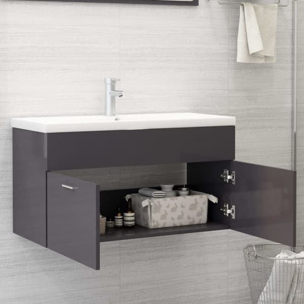 Allaskaappi korkeakiilto harmaa 90x38,5x46 cm lastulevy