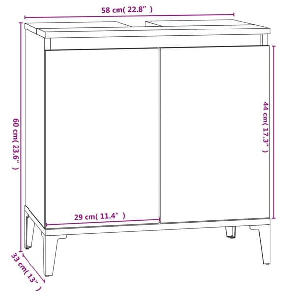 skab til håndvask 58x33x60 cm konstrueret træ grå sonoma-eg