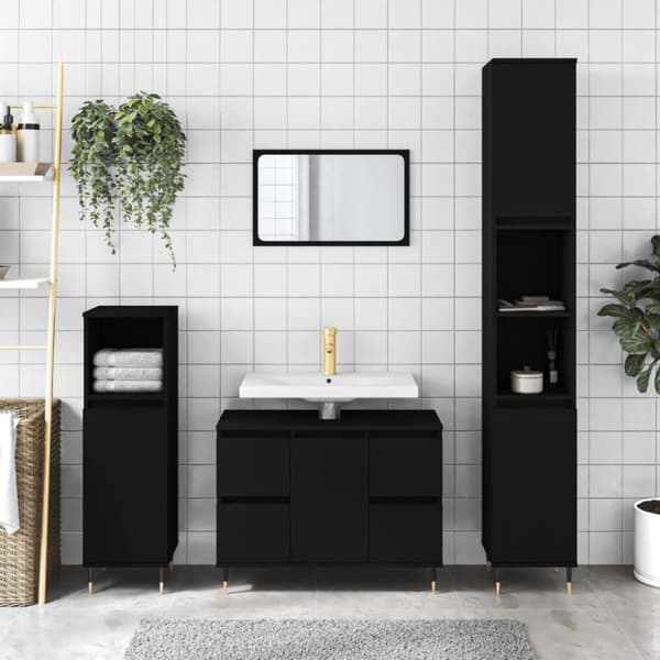 badeværelsesskab 80x33x60 cm konstrueret træ sort