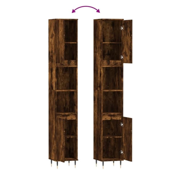 badeværelsesskab 30x30x190 cm konstrueret træ røget egetræ
