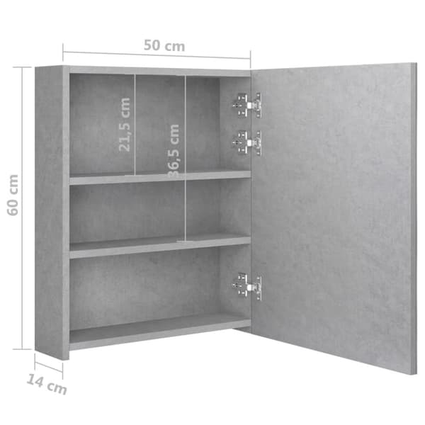 LED kylpyhuoneen peilikaappi betoninharmaa 50x14x60 cm