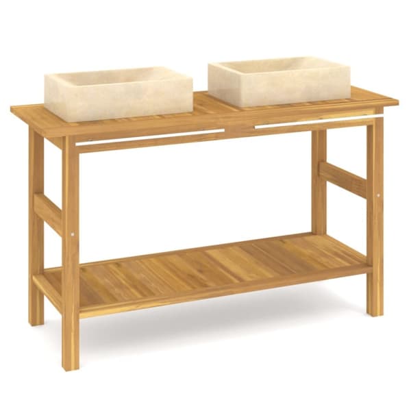 Handfatsbänk med gräddvita handfat massiv teak