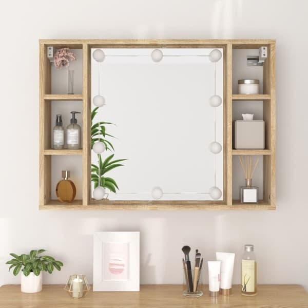 Peilikaappi LED-valoilla Sonoma-tammi 76x15x55 cm