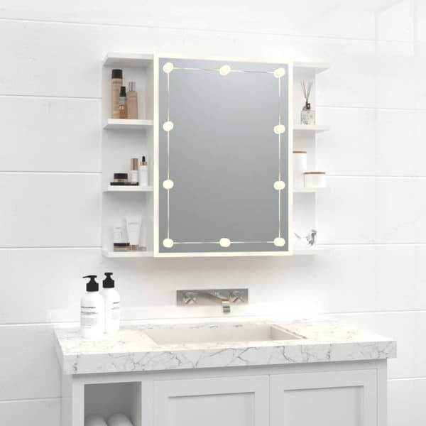 spejlskab med LED-lys 70x16,5x60 cm hvid højglans