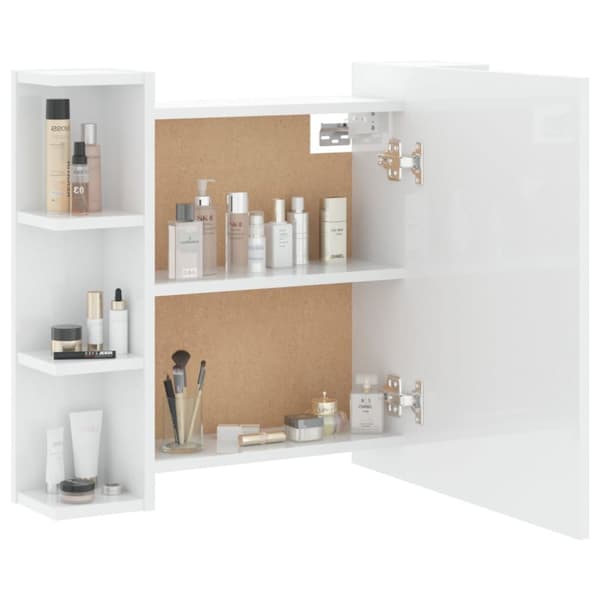 spejlskab med LED-lys 70x16,5x60 cm hvid højglans