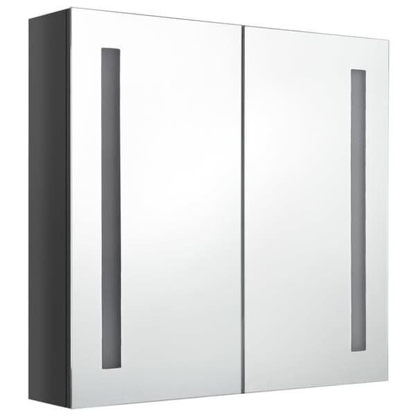 badeværelsesskab med spejl + LED-lys 62x14x60 cm skinnende grå