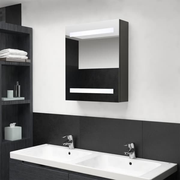 badeværelsesskab med spejl + LED-lys 50x14x60 cm antracitgrå