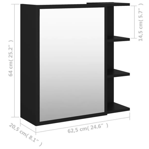 Kylpyhuoneen peilikaappi musta 62,5x20,5x64 cm lastulevy