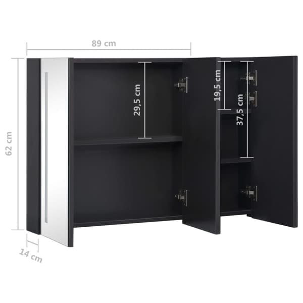badeværelsesskab med spejl + LED-lys 89x14x62 cm