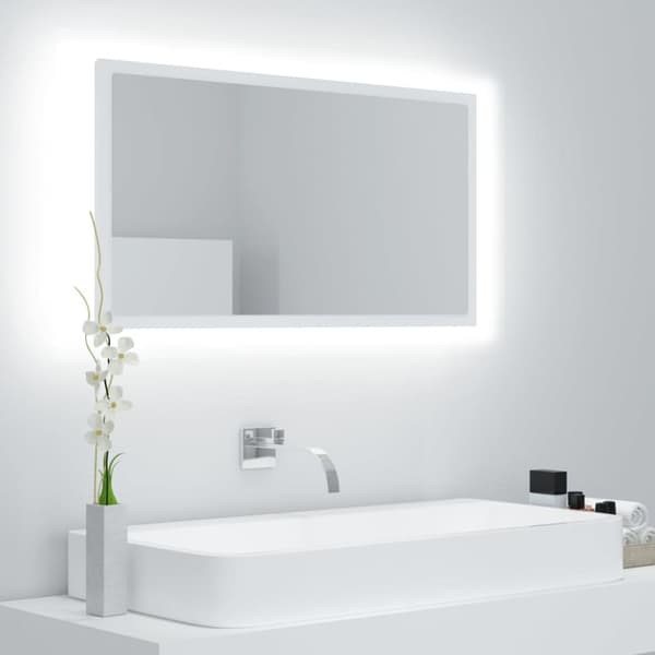 badeværelsesspejl med LED-lys 80x8,5x37 cm akryl hvid