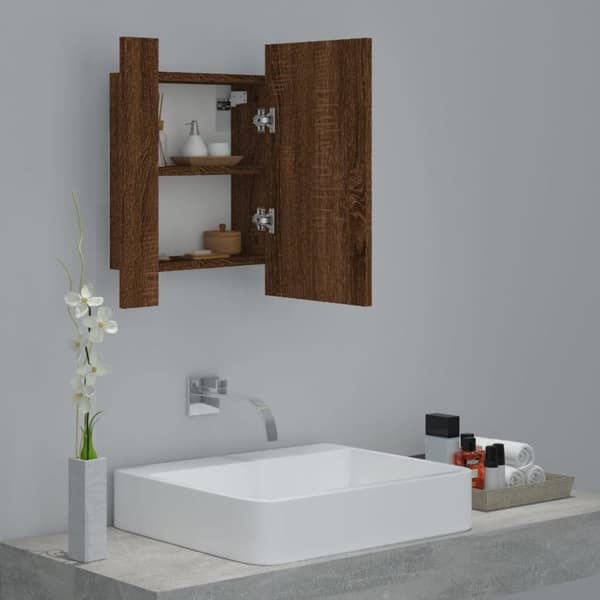 Spegelskåp för badrum LED brun ek 40x12x45 cm konstruerat trä