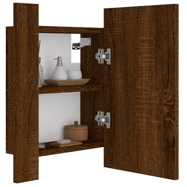 Spegelskåp för badrum LED brun ek 40x12x45 cm konstruerat trä