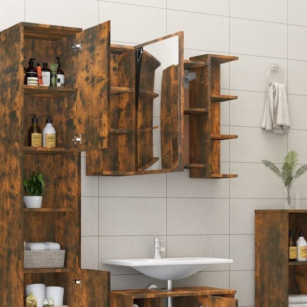 Spegelskåp för badrum rökfärga ek 80x20,5x64 cm konstruerat trä