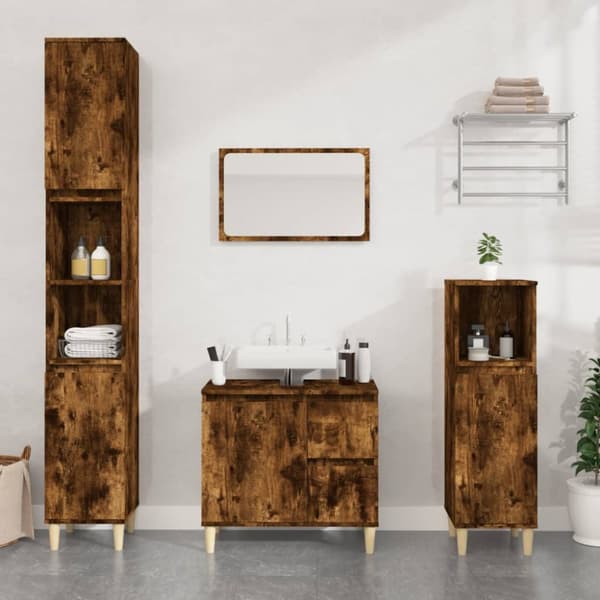 badeværelsesskab 65x33x60 cm konstrueret træ røget egetræ