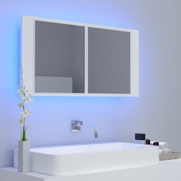 Kylpyhuoneen LED peilikaappi valkoinen 90x12x45 cm akryyli