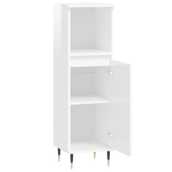 badeværelsesskab 30x30x100 cm konstrueret træ hvid højglans