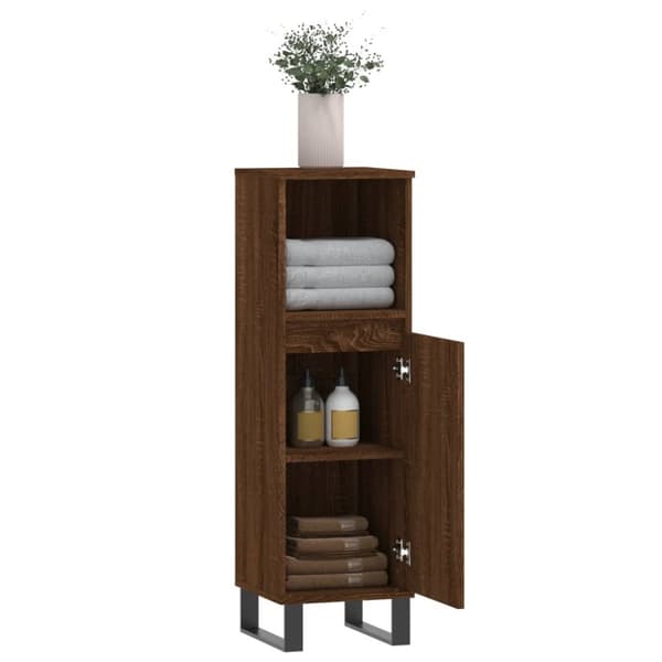 Kylpyhuoneen kaappi ruskea tammi 30x30x100 cm tekninen puu