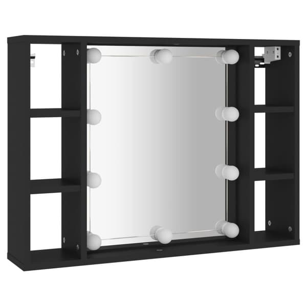 Spegelskåp med LED svart 76x15x55 cm