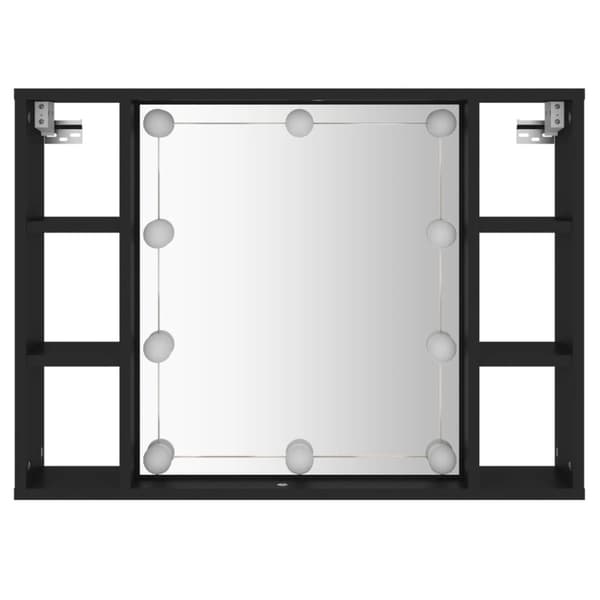 Spegelskåp med LED svart 76x15x55 cm