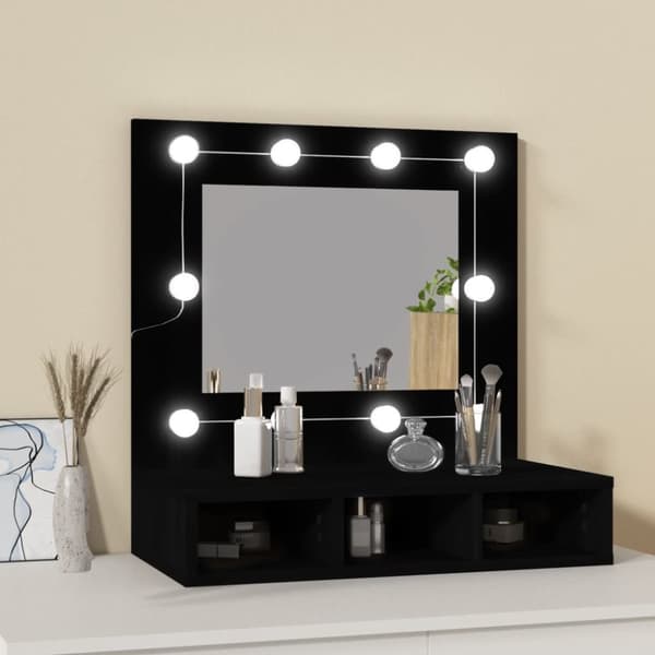 spejlskab med LED-lys 60x31,5x62 cm sort