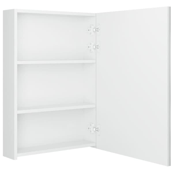badeværelsesskab med spejl + LED-lys 50x13x70 cm skinnende hvid