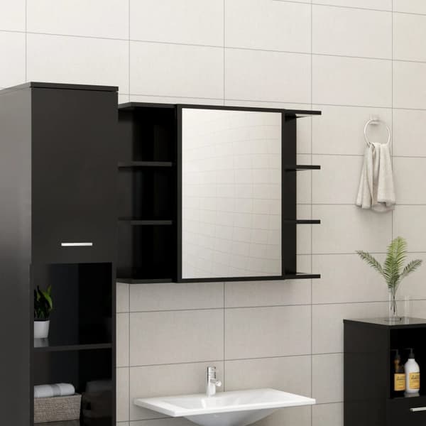 badeværelsesskab med spejl 80x20,5x64 cm konstrueret træ sort