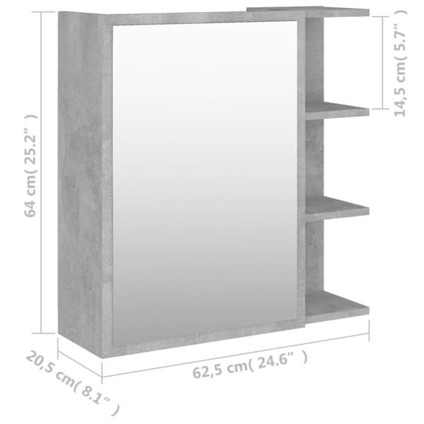 badeværelsesskab spejl 62,5x20,5x64 cm konstrueret træ betongrå